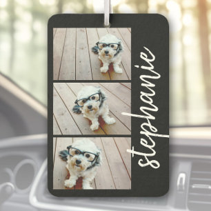 Trendy 3 Photos black & white modern script name Air Freshener