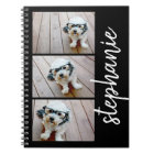 Trendy 3 Photos black & white modern script name