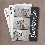 Trendy 3 Photos black & white modern script name Poker Cards<br><div class="desc">Add your favorite pics to this fun template. Use your horizontal or landscape photos for the best results! This modern stacked photo collage includes a rustic, modern font for your name or other text. TO CHANGE THE BACKGROUND - click on the customize or advanced design area, and choose a color...</div>