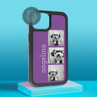 Trendy 3 Photos white Name - can edit purple OtterBox iPhone 14 Plus Case