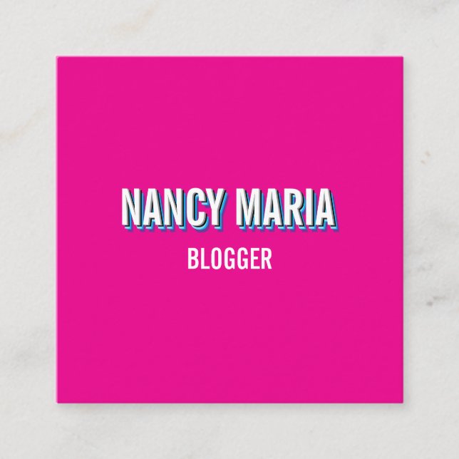 Trendy 3d typography blogger minimal square business card (Front)