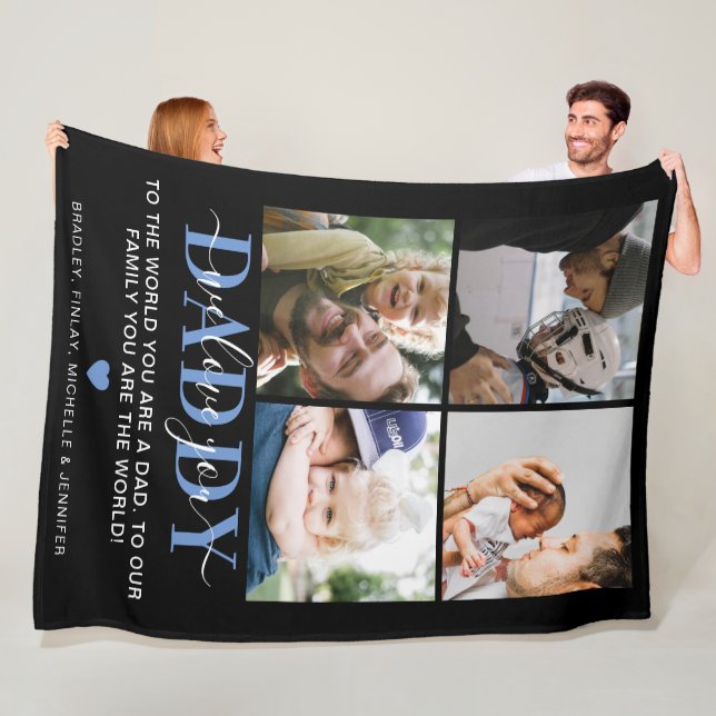 Trendy 4 Insta Photo Collage DADDY 'we love you' Fleece Blanket (In Situ)