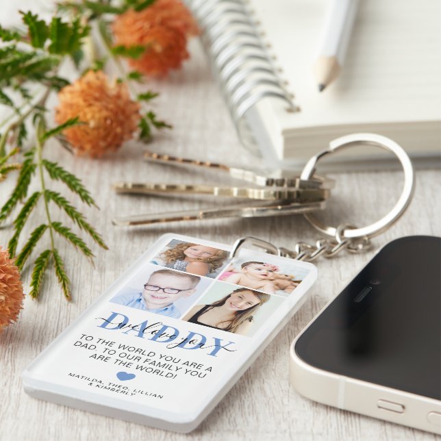 Trendy 4 Insta Photo Collage DADDY 'we love you' Keychain (Front Right)