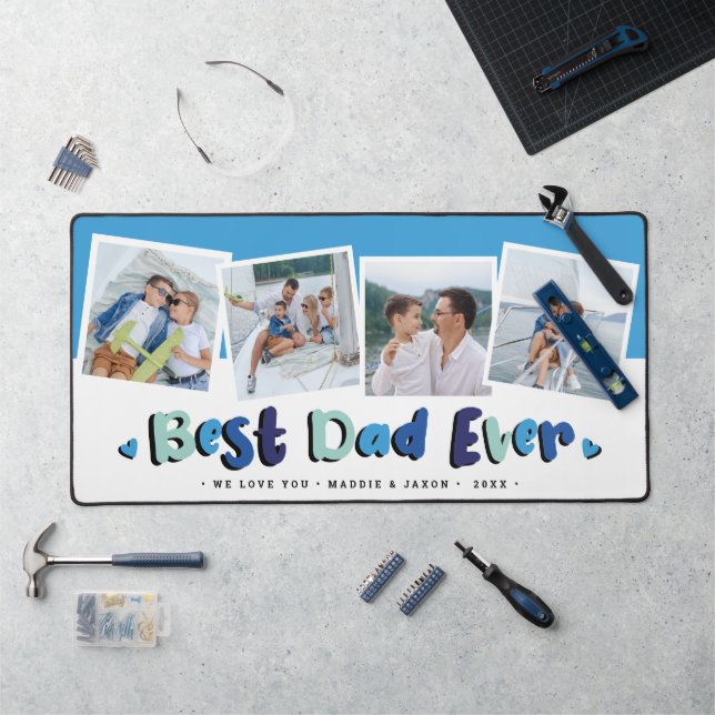 Trendy 4 Photo 'Best Dad Ever' Blue Desk Mat (Workstation)