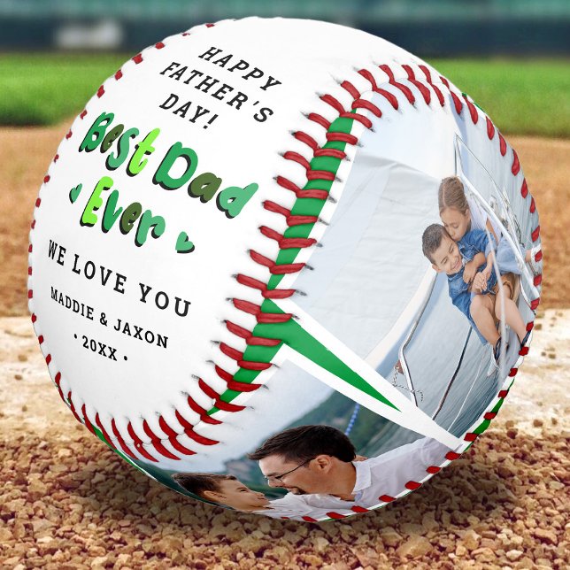 Trendy 4 Photo Best Dad Ever Keepsake Fathers Day  Baseball (Creator Uploaded)