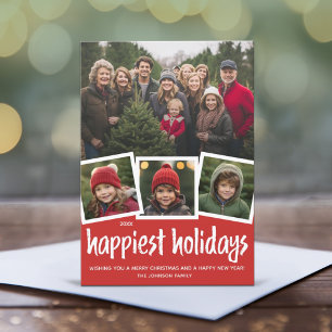 Trendy 4 Photo Christmas Happiest Holiday Check Card