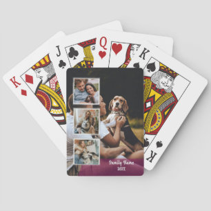 Trendy 4 Photo Collage Family Name Black Poker Car Cards