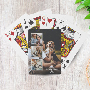 Trendy 4 Photo Collage Family Name Black Poker Car Poker Cards