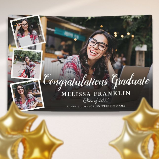 Trendy 4 Photo Collage Graduation Party Banner (Trendy 4 Photo Collage Graduation Party Banner)