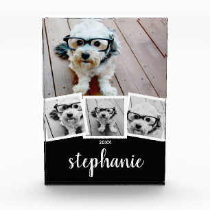 Trendy 4 Photo Collage Script Name White Black Acrylic Award