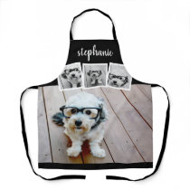Trendy 4 Photo Collage Script Name White Black Apron Trendy 4 Photo Collage Script Name White Black Apron