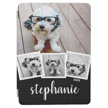 Trendy 4 Photo Collage Script Name White Black Ipad Air Cover by MarshEnterprises at Zazzle