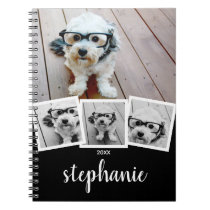 Trendy 4 Photo Collage Script Name White Black Notebook Trendy 4 Photo Collage Script Name White Black Notebook