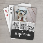 Trendy 4 Photo Collage Script Name White Black Playing Cards<br><div class="desc">Add your favorite pics to this fun template. You can use square photos or any photos for this grid.</div>