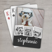 Trendy 4 Photo Collage Script Name White Black Playing Cards at Zazzle