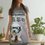 Trendy 4 Photo Collage Script Name White Grey Apron<br><div class="desc">Use four square photos to create a unique and personal gift. Or you can keep the hipster puppy and make a trendy keepsake. If you need to adjust the pictures,  click on the customize tool to make changes.</div>