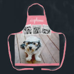 Trendy 4 Photo Collage Script Name White Rose Gold Apron<br><div class="desc">Use four square photos to create a unique and personal gift. Or you can keep the hipster puppy and make a trendy keepsake. If you need to adjust the pictures,  click on the customize tool to make changes.</div>
