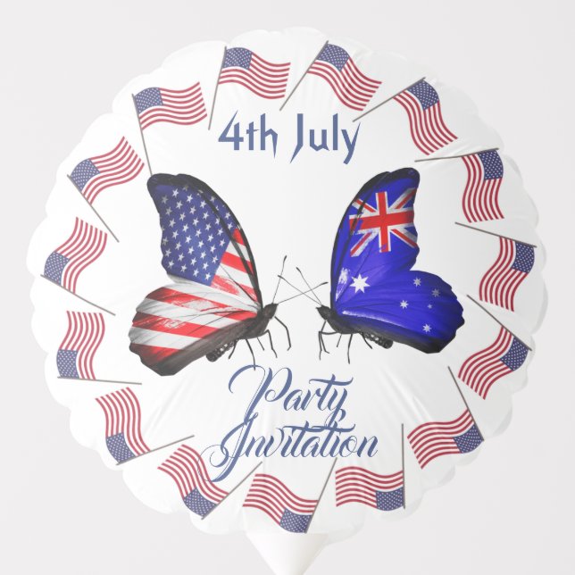 Trendy 4th July American Flag Butterflies Party Balloon (Front)