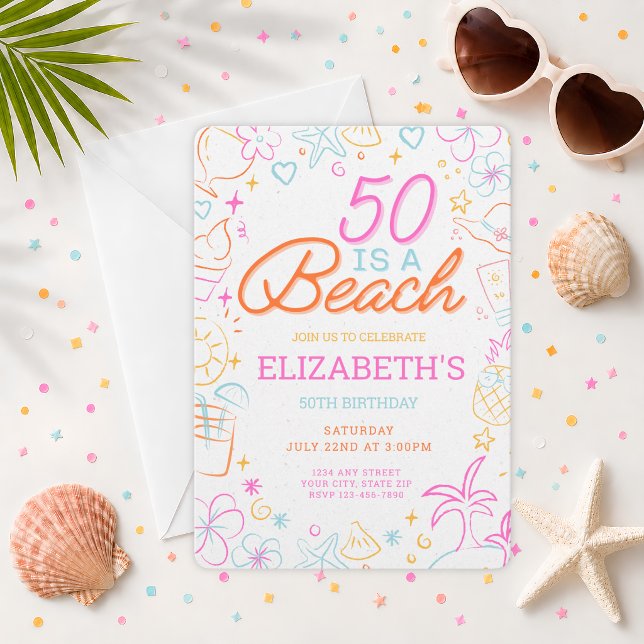 Trendy 50th Beach Birthday Invitation (Creator Uploaded)