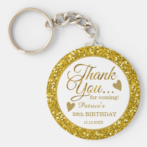 Trendy 50th Birthday Party Gold Glitter Thank You