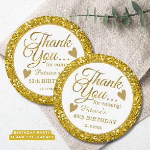 Trendy 50th Birthday Party Gold Glitter Thank You Magnet