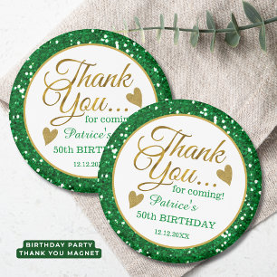 Trendy 50th Birthday Party Green Glitter Thank You Magnet