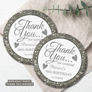 Trendy 50th Birthday Silver Glitter Thank You Magnet