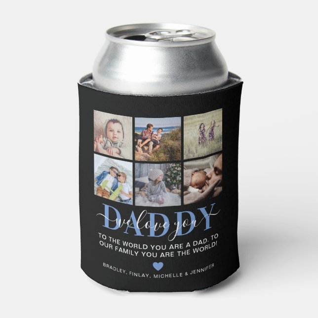 Trendy 6 Insta Photo Collage DADDY 'we love you' Can Cooler (Can Front)