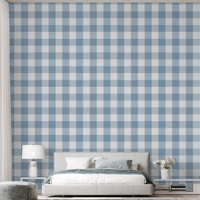 Trendy 6" Light Blue Buffalo Check Wallpaper (Bedroom)
