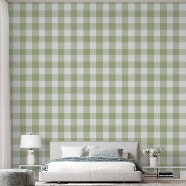 Trendy 6" Light Sage Green Buffalo Check Wallpaper (Bedroom)