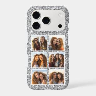 Trendy 6 Photo Collage - Fake Silver Glitter Bling Iphone 18 Pro Case