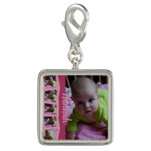 Trendy 6 Photo Collage with Personal Text or Name Charm