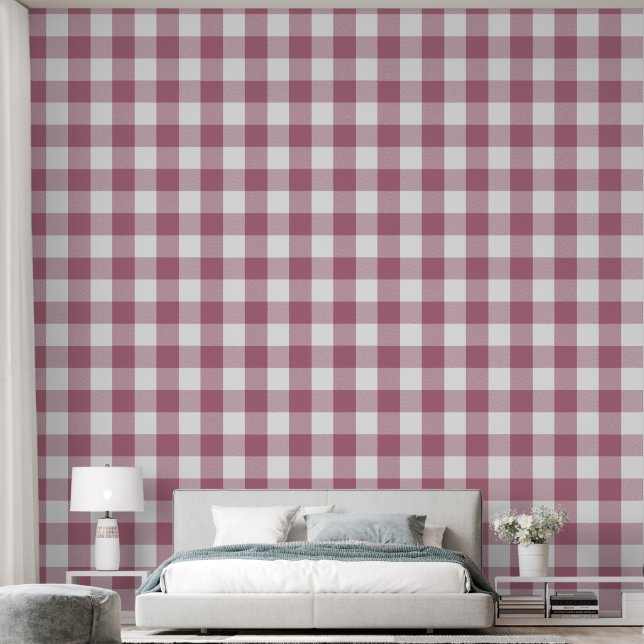 Trendy 6" Rose Pink Buffalo Check Wallpaper (Bedroom)