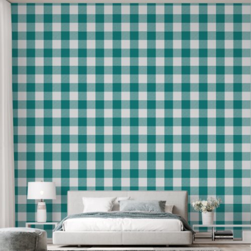 Trendy 6 Teal Blue Buffalo Check Wallpaper