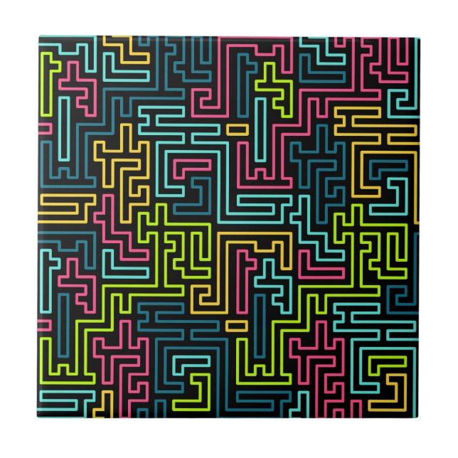 Trendy 80s Black Pattern Ceramic Tile (Front)