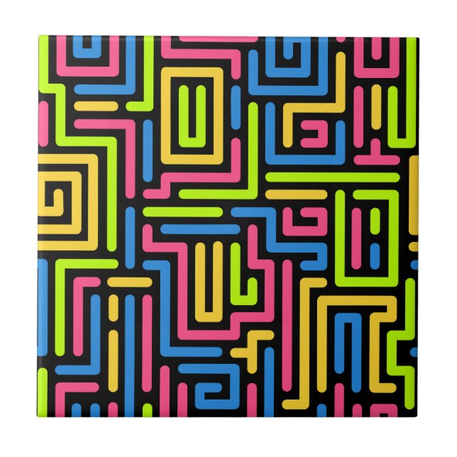 Trendy 80s Colorful Pattern Ceramic Tile (Front)