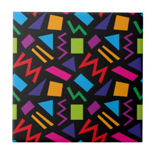 Trendy 80s Pattern Black Ceramic Tile