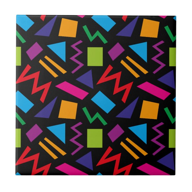 Trendy 80s Pattern Black Ceramic Tile (Front)