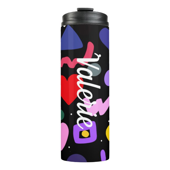 Trendy 80s Pattern Blue Ink Pen Thermal Tumbler (Front)