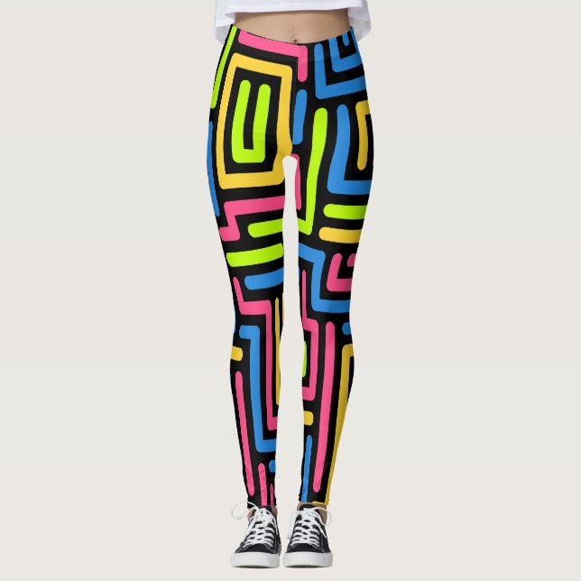 Trendy 80s Pattern Colorful Leggings (Front)