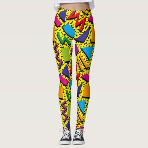 Trendy 80s Pattern Colorful Yellow Leggings