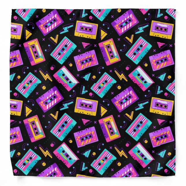 Trendy 80s Retro Cassette Pattern Bandana (Front)