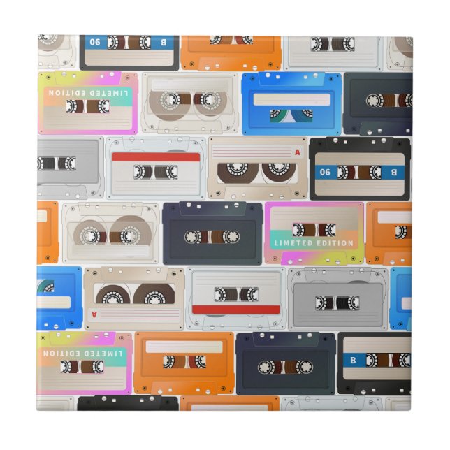 Trendy 80s Retro Cassette Pattern Ceramic Tile (Front)