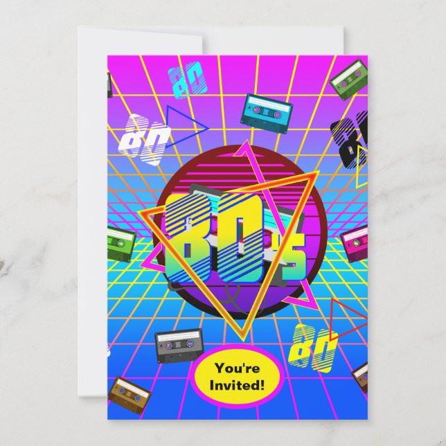 Trendy 80s Retro Style 1980s Birthday Party Event Invitation (Front)
