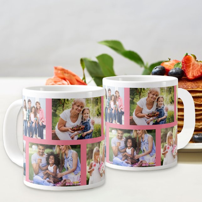 Trendy 8 Picture Masonry Grid Pink Photo Giant Coffee Mug (Creator Uploaded)