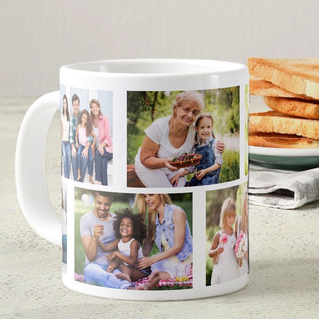 Trendy 8 Picture Masonry Grid White Photo Giant Coffee Mug (Creator Uploaded)