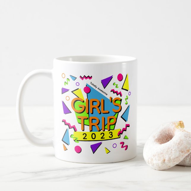 Trendy 90's Style Girl's Trip 2023 Customizable Coffee Mug (With Donut)