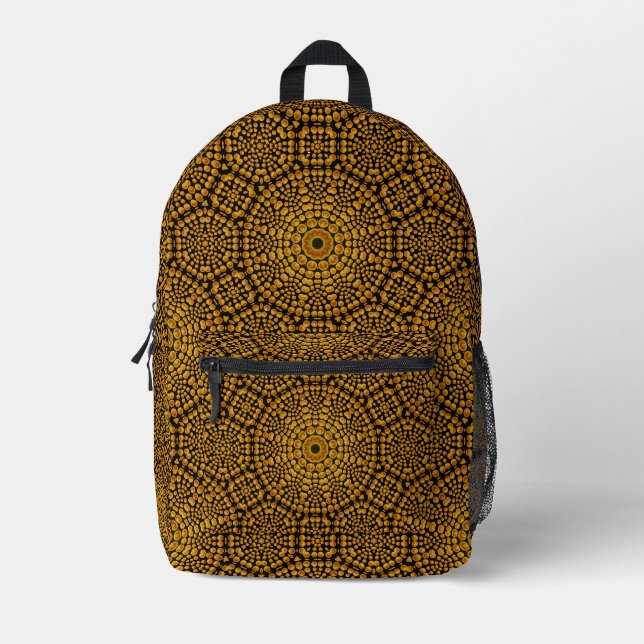 Trendy Abstract Black & Gold Dot Art Pattern  Printed Backpack (Front)