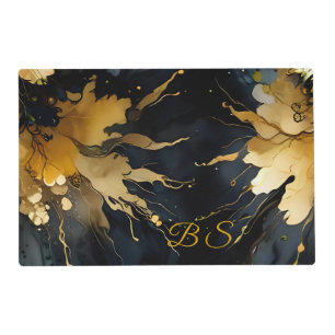 trendy abstract black gold marble placemat