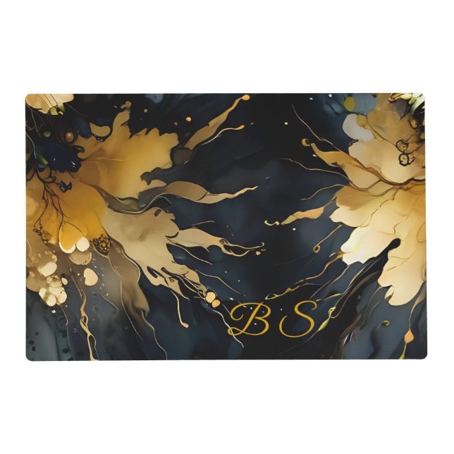 trendy abstract black gold marble placemat (Front)